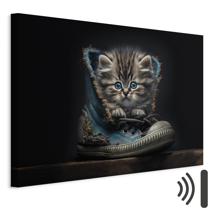Canvas Art Print AI Maine Coon Cat - Tiny Blue-Eyed Animal in a Shoe - Horizontal 150159 additionalImage 8