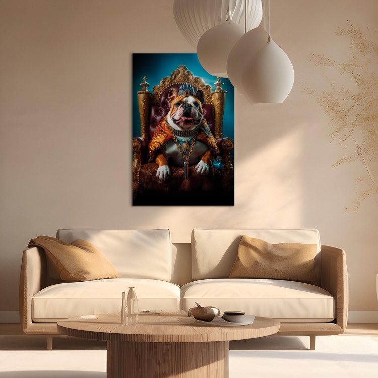Canvas Art Print AI Dog English Bulldog - Animal in the Role of King on the Throne - Vertical 150259 additionalImage 9