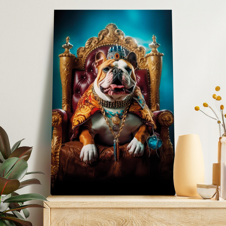 Canvas Art Print AI Dog English Bulldog - Animal in the Role of King on the Throne - Vertical 150259 additionalImage 11