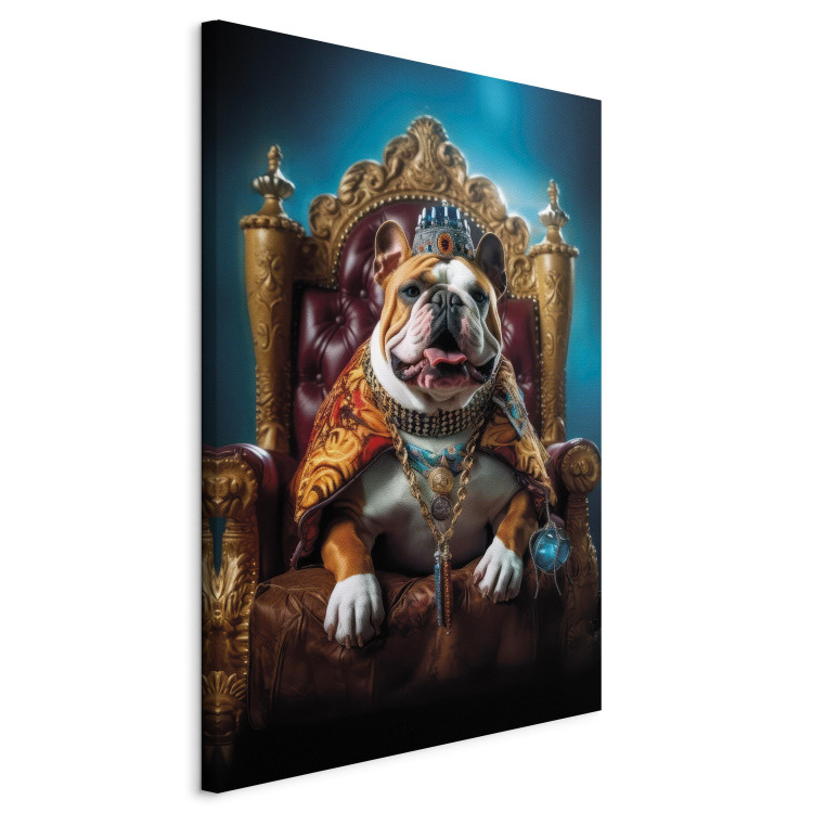 Canvas Art Print AI Dog English Bulldog - Animal in the Role of King on the Throne - Vertical 150259 additionalImage 2