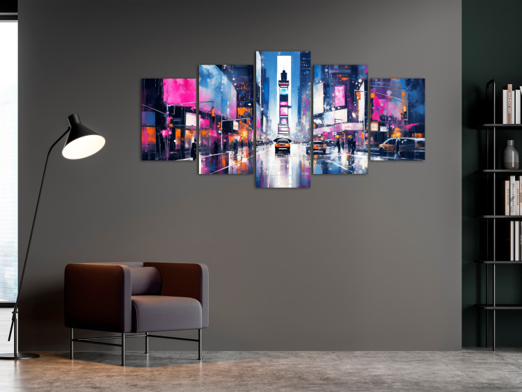 Canvas Neon Lights of New York - A Pink Panorama of Manhattan Architecture 151959 additionalImage 3