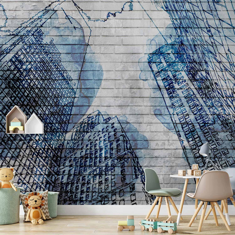 Photo Wallpaper Street Art - Mural with New York Architecture and Ink Effect 60759