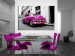 Canvas Art Print Pink Cuban Car (1-piece) - Car Against a Black and White Cityscape 93959 additionalThumb 3