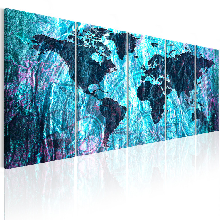 Canvas Print Neon Oceans (5-piece) - Blue Continents on World Map 105769 additionalImage 2