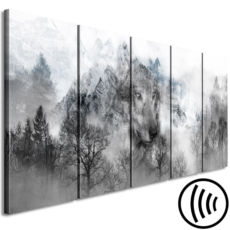 Canvas Mountain Predator (5-part) Narrow - Wolf in Mountain and Forest Texture 108269 additionalImage 6