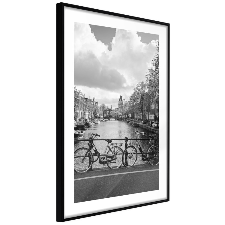 Poster Bridge with Bikes - black and white landscape of a river and cloudy sky 116969 additionalImage 6