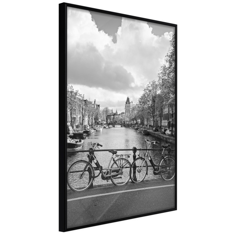 Poster Bridge with Bikes - black and white landscape of a river and cloudy sky 116969 additionalImage 11