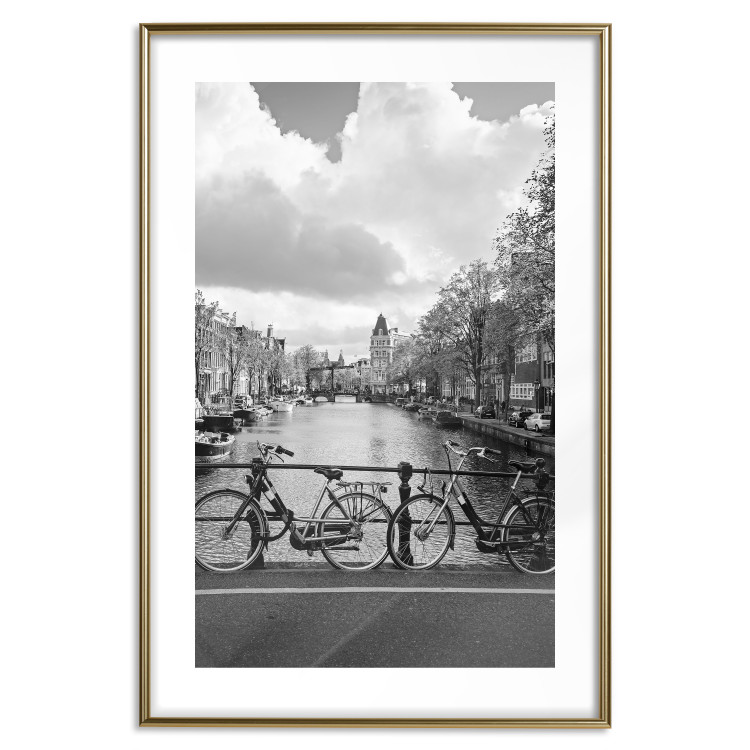 Poster Bridge with Bikes - black and white landscape of a river and cloudy sky 116969 additionalImage 16
