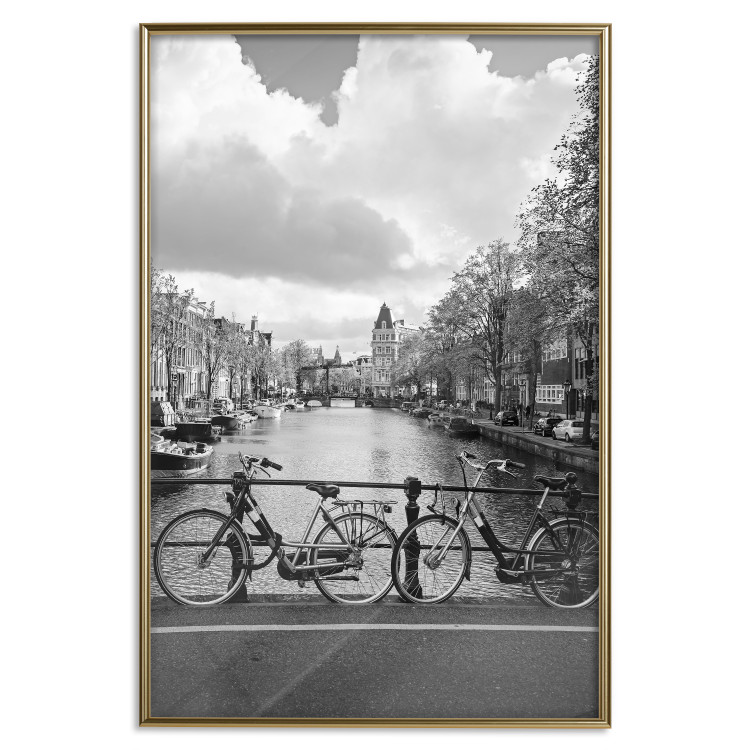 Poster Bridge with Bikes - black and white landscape of a river and cloudy sky 116969 additionalImage 20
