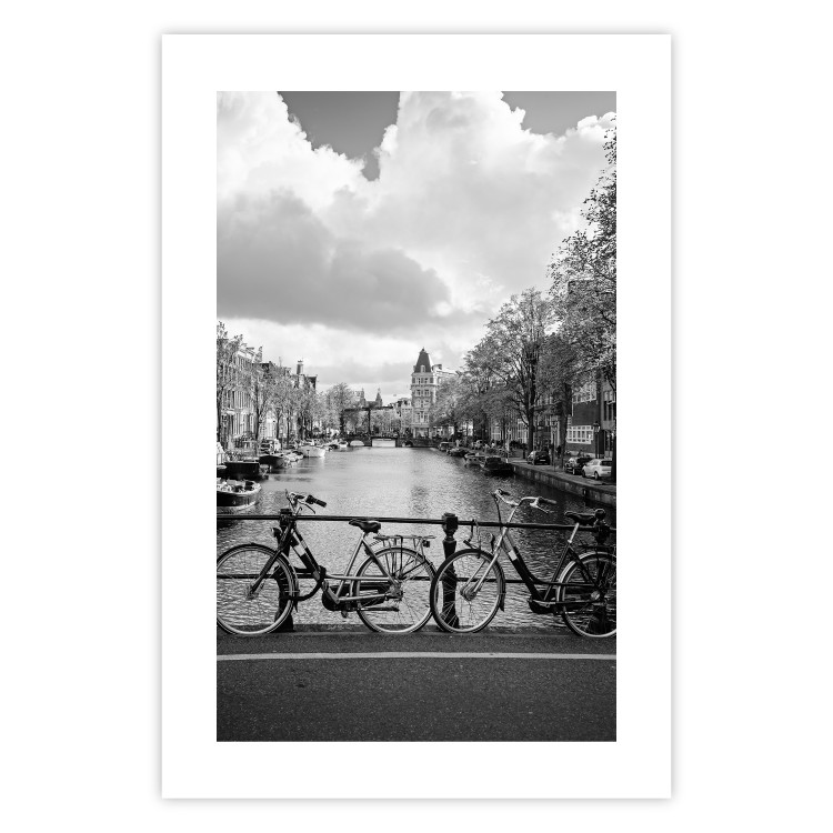 Poster Bridge with Bikes - black and white landscape of a river and cloudy sky 116969 additionalImage 25