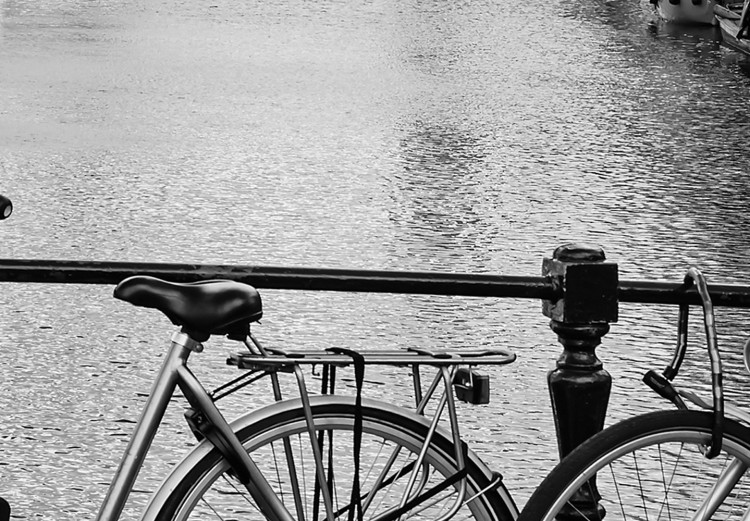 Poster Bridge with Bikes - black and white landscape of a river and cloudy sky 116969 additionalImage 9