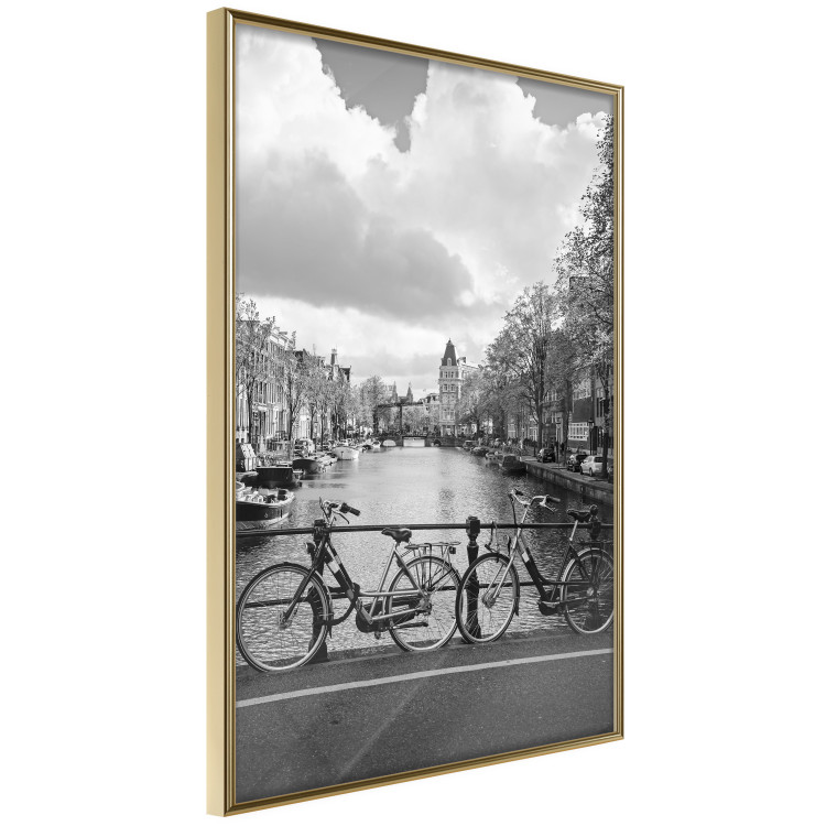 Poster Bridge with Bikes - black and white landscape of a river and cloudy sky 116969 additionalImage 12