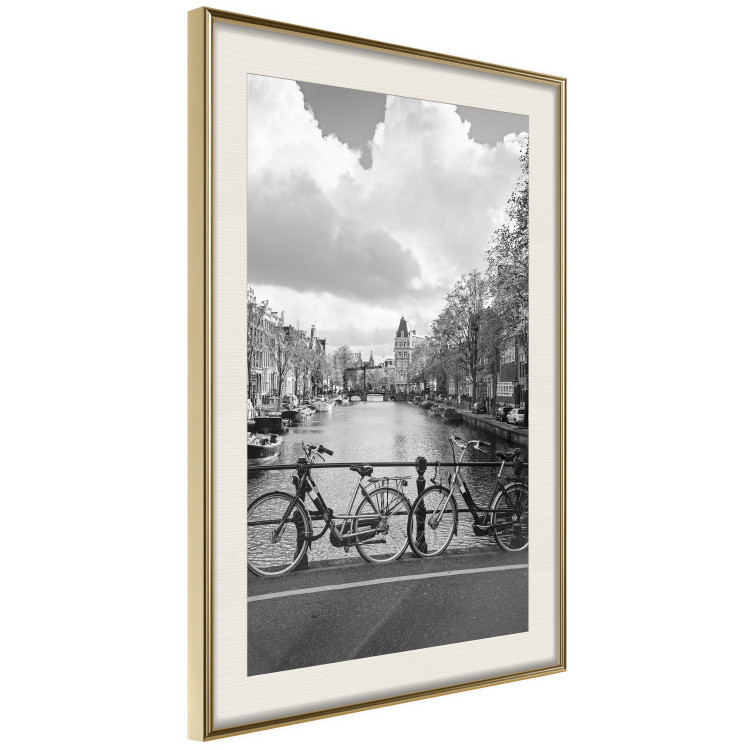 Poster Bridge with Bikes - black and white landscape of a river and cloudy sky 116969 additionalImage 3