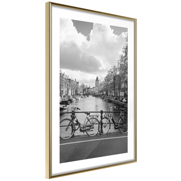 Poster Bridge with Bikes - black and white landscape of a river and cloudy sky 116969 additionalImage 7