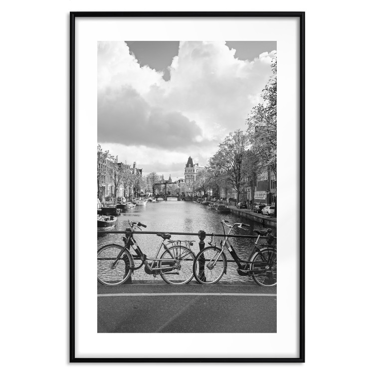 Poster Bridge with Bikes - black and white landscape of a river and cloudy sky 116969 additionalImage 17