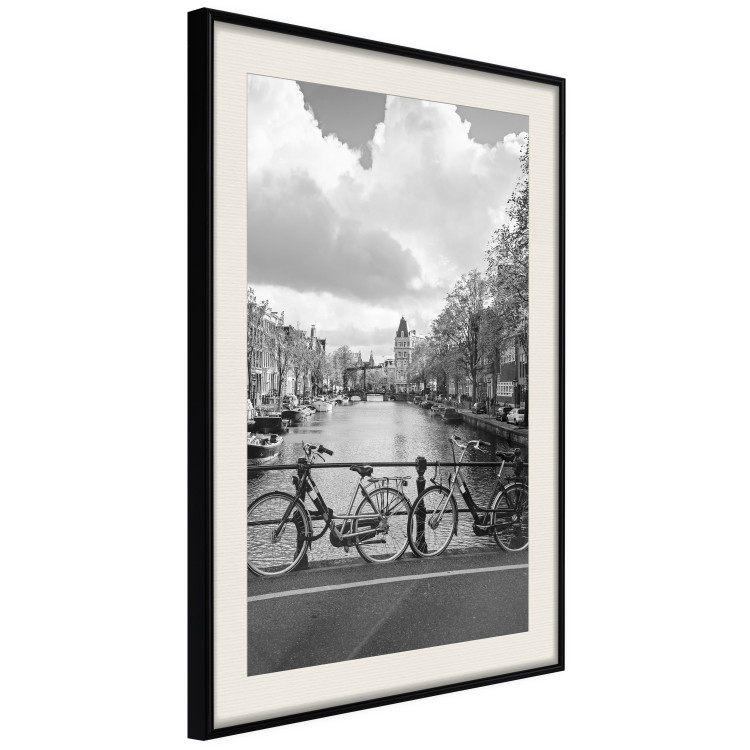 Poster Bridge with Bikes - black and white landscape of a river and cloudy sky 116969 additionalImage 2