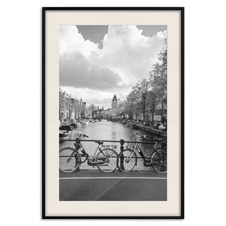Poster Bridge with Bikes - black and white landscape of a river and cloudy sky 116969 additionalImage 18