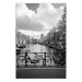 Poster Bridge with Bikes - black and white landscape of a river and cloudy sky 116969