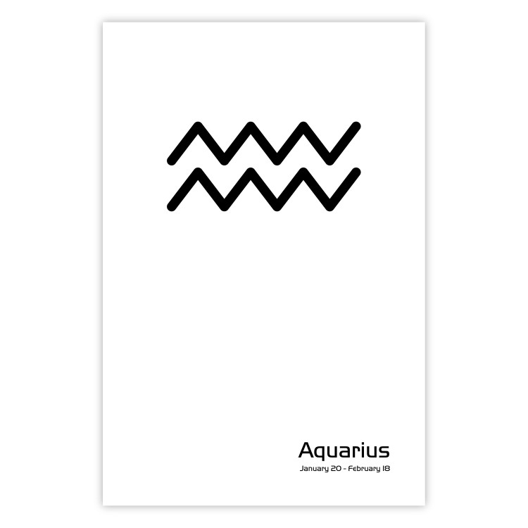 Wall Poster Aquarius - simple black and white composition with zodiac sign and text 117069