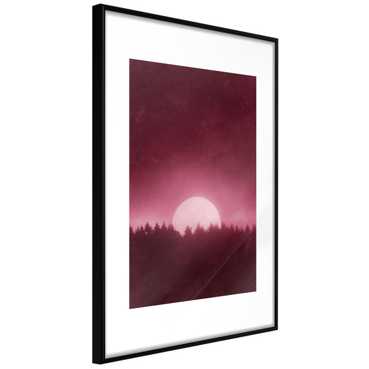 Poster Fullness - dark pink landscape of a silver moon against the sky and forest 117569 additionalImage 12