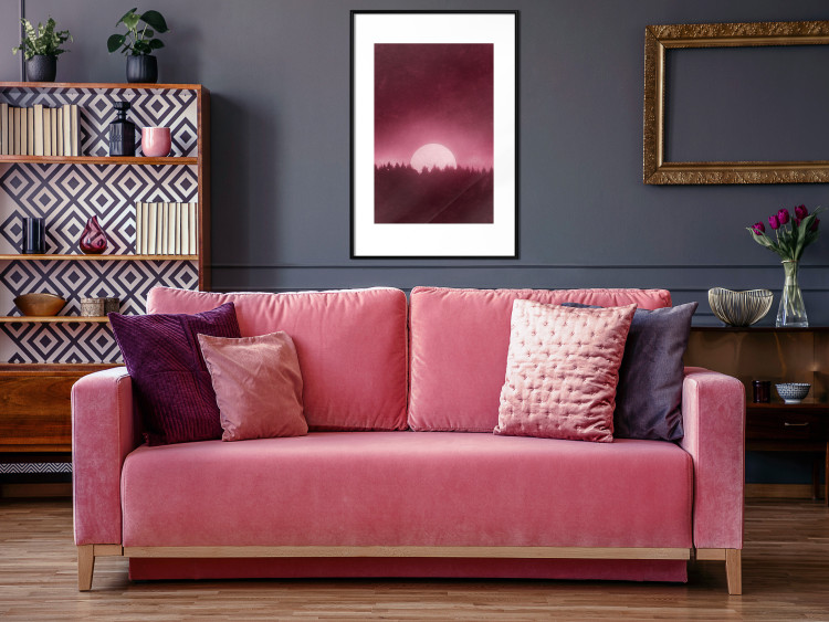 Poster Fullness - dark pink landscape of a silver moon against the sky and forest 117569 additionalImage 5