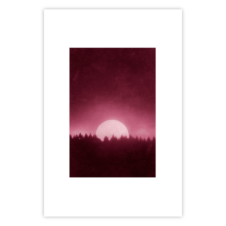 Poster Fullness - dark pink landscape of a silver moon against the sky and forest 117569 additionalImage 25
