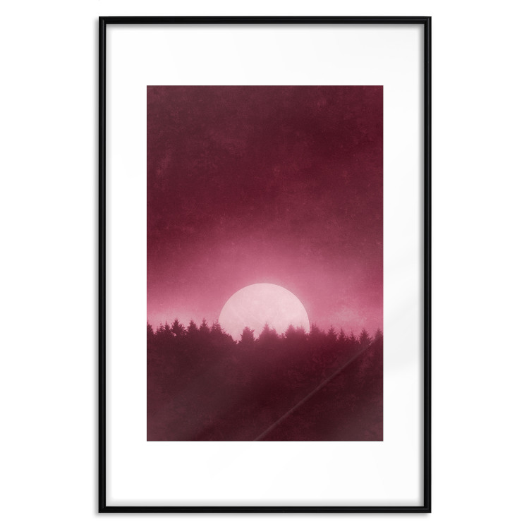 Poster Fullness - dark pink landscape of a silver moon against the sky and forest 117569 additionalImage 18