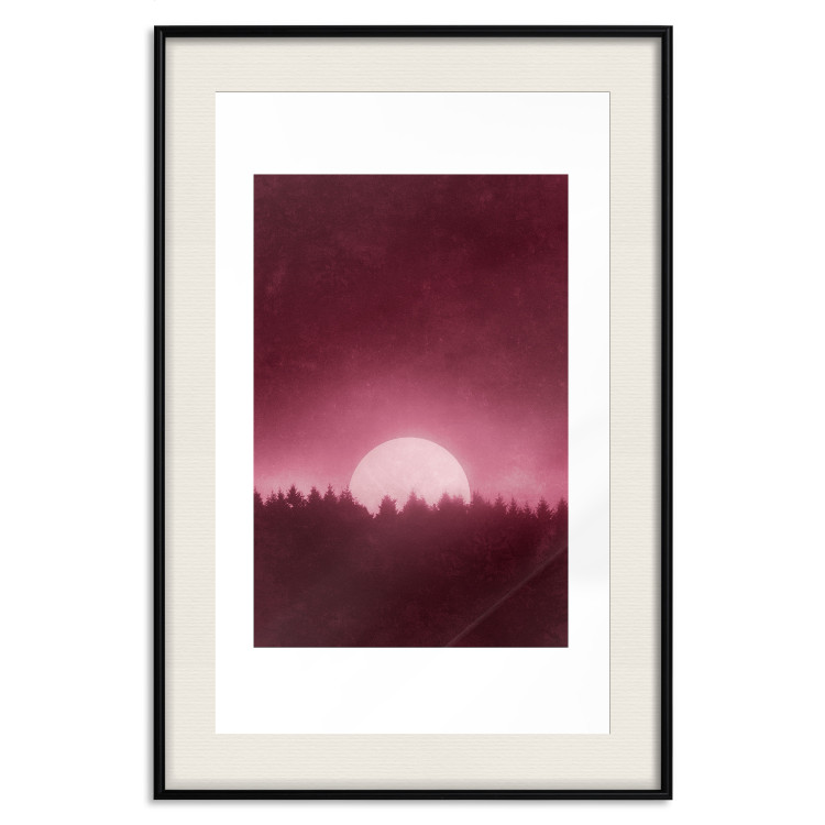 Poster Fullness - dark pink landscape of a silver moon against the sky and forest 117569 additionalImage 18