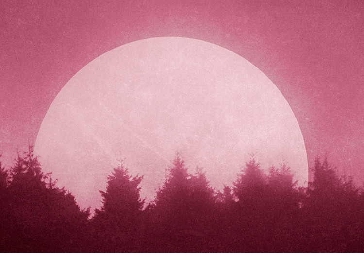 Poster Fullness - dark pink landscape of a silver moon against the sky and forest 117569 additionalImage 9