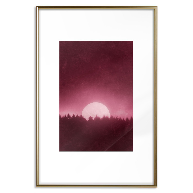 Poster Fullness - dark pink landscape of a silver moon against the sky and forest 117569 additionalImage 14