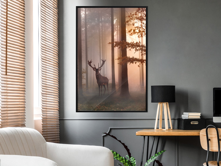 Poster Morning - wild deer among forest trees against the backdrop of an autumn landscape 120469 additionalImage 3