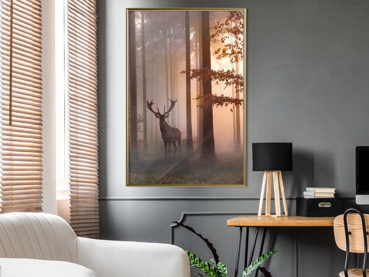 Poster Morning - wild deer among forest trees against the backdrop of an autumn landscape 120469 additionalImage 7