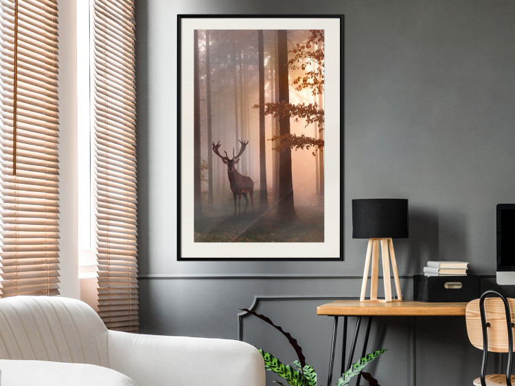 Poster Morning - wild deer among forest trees against the backdrop of an autumn landscape 120469 additionalImage 22