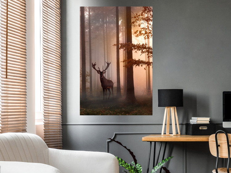 Poster Morning - wild deer among forest trees against the backdrop of an autumn landscape 120469 additionalImage 23