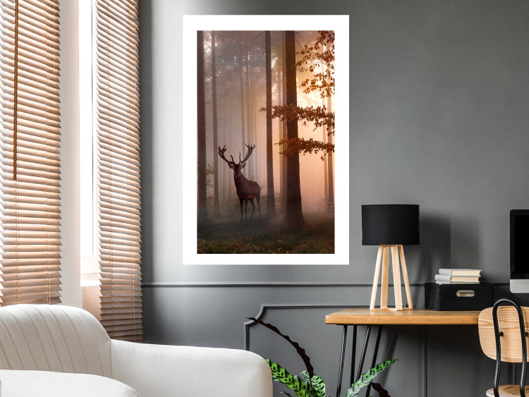 Poster Morning - wild deer among forest trees against the backdrop of an autumn landscape 120469 additionalImage 2