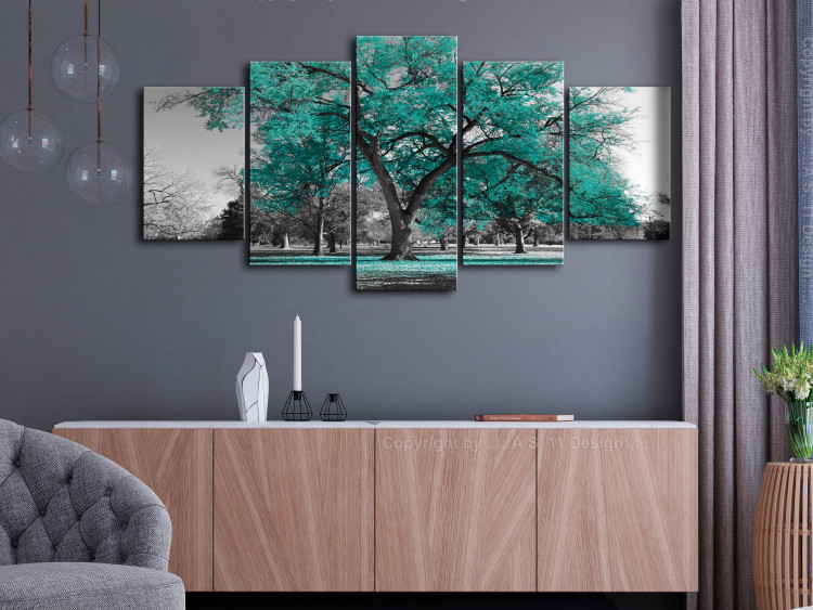 Canvas Print Autumn in the Park (5 Parts) Wide Turquoise 122769 additionalImage 3