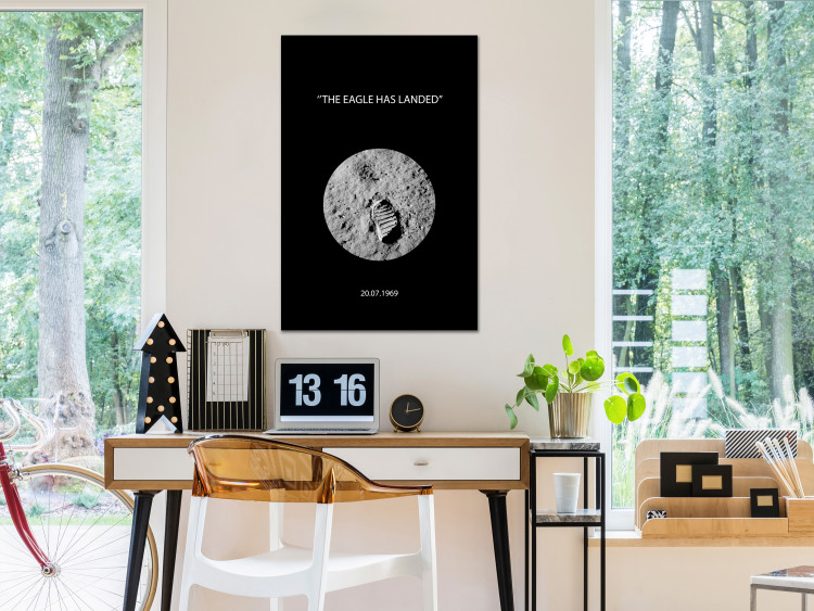 Canvas Art Print Shoe print on the moon - photo from the moon with English inscription 123169 additionalImage 3