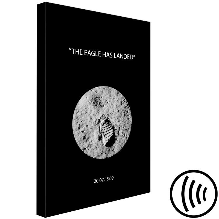 Canvas Art Print Shoe print on the moon - photo from the moon with English inscription 123169 additionalImage 6