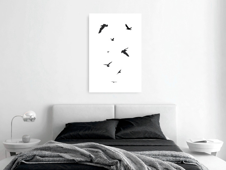 Canvas Print Black birds flight - minimalistic, black theme on a white background 123569 additionalImage 3