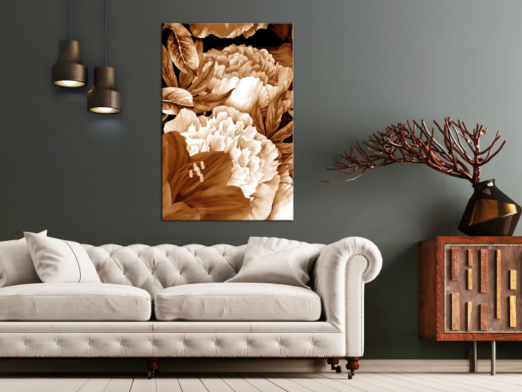 Canvas Art Print Bouquet of lilies and peonies in sepia - photo with flowers in sepia 123869 additionalImage 3