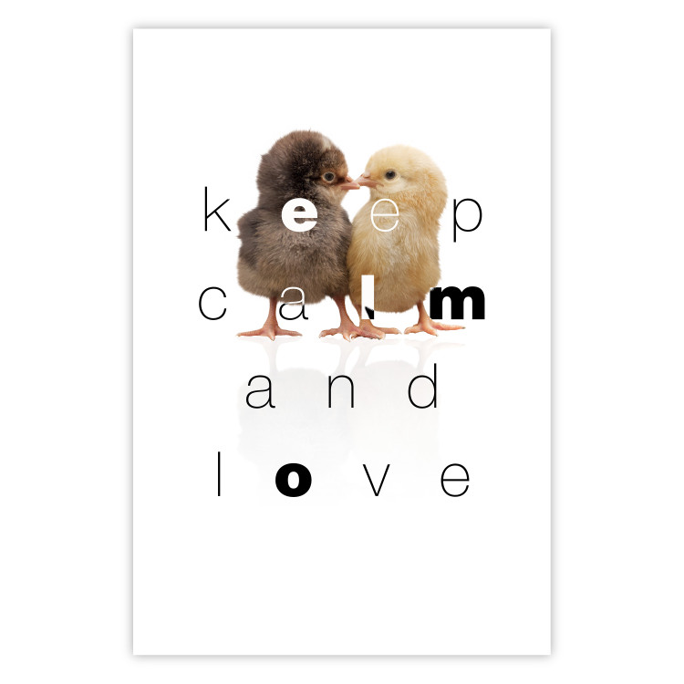 Wall Poster Keep Calm and Love - romantic chicken couple with English text 125269