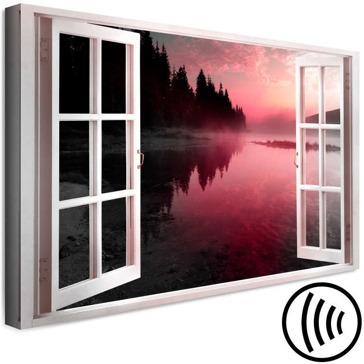 Canvas Print View of the lake - view from the window on the sun on the sun, the sun sparkling various shades of pink and violet 125769 additionalImage 6