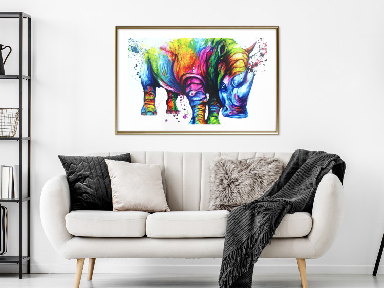 Wall Poster Colorful Rhinoceros - abstract multicolored animal on a white background 126969 additionalImage 13