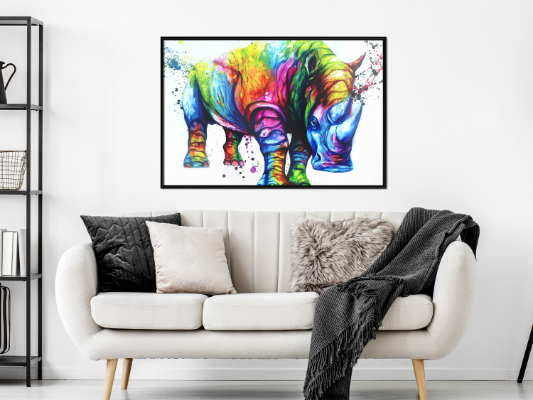 Wall Poster Colorful Rhinoceros - abstract multicolored animal on a white background 126969 additionalImage 4