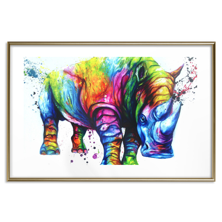 Wall Poster Colorful Rhinoceros - abstract multicolored animal on a white background 126969 additionalImage 14
