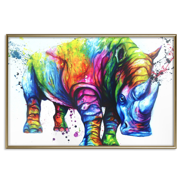 Wall Poster Colorful Rhinoceros - abstract multicolored animal on a white background 126969 additionalImage 17