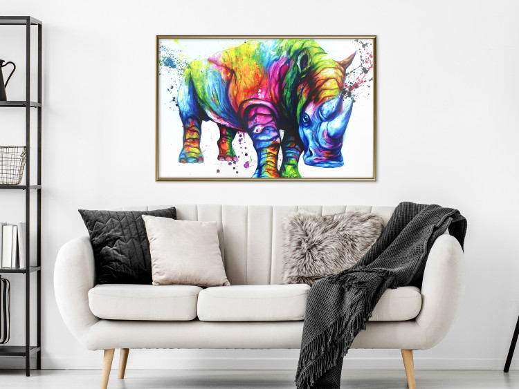 Wall Poster Colorful Rhinoceros - abstract multicolored animal on a white background 126969 additionalImage 5