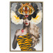 Poster Tiger Eye - abstract woman in tiger outfit on gray background 127869 additionalThumb 17
