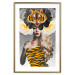 Poster Tiger Eye - abstract woman in tiger outfit on gray background 127869 additionalThumb 15