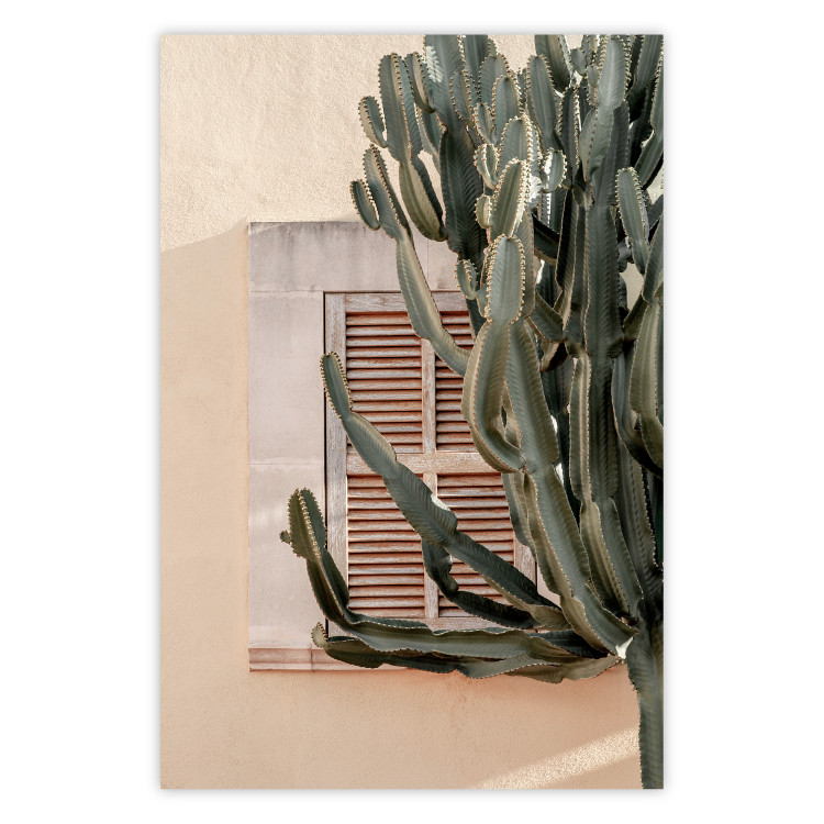 Poster Green Thorns - composition with tropical plant against architecture 129469